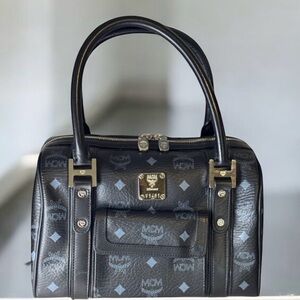 MCM BLACK VISETOS Boston Satchel EUC
